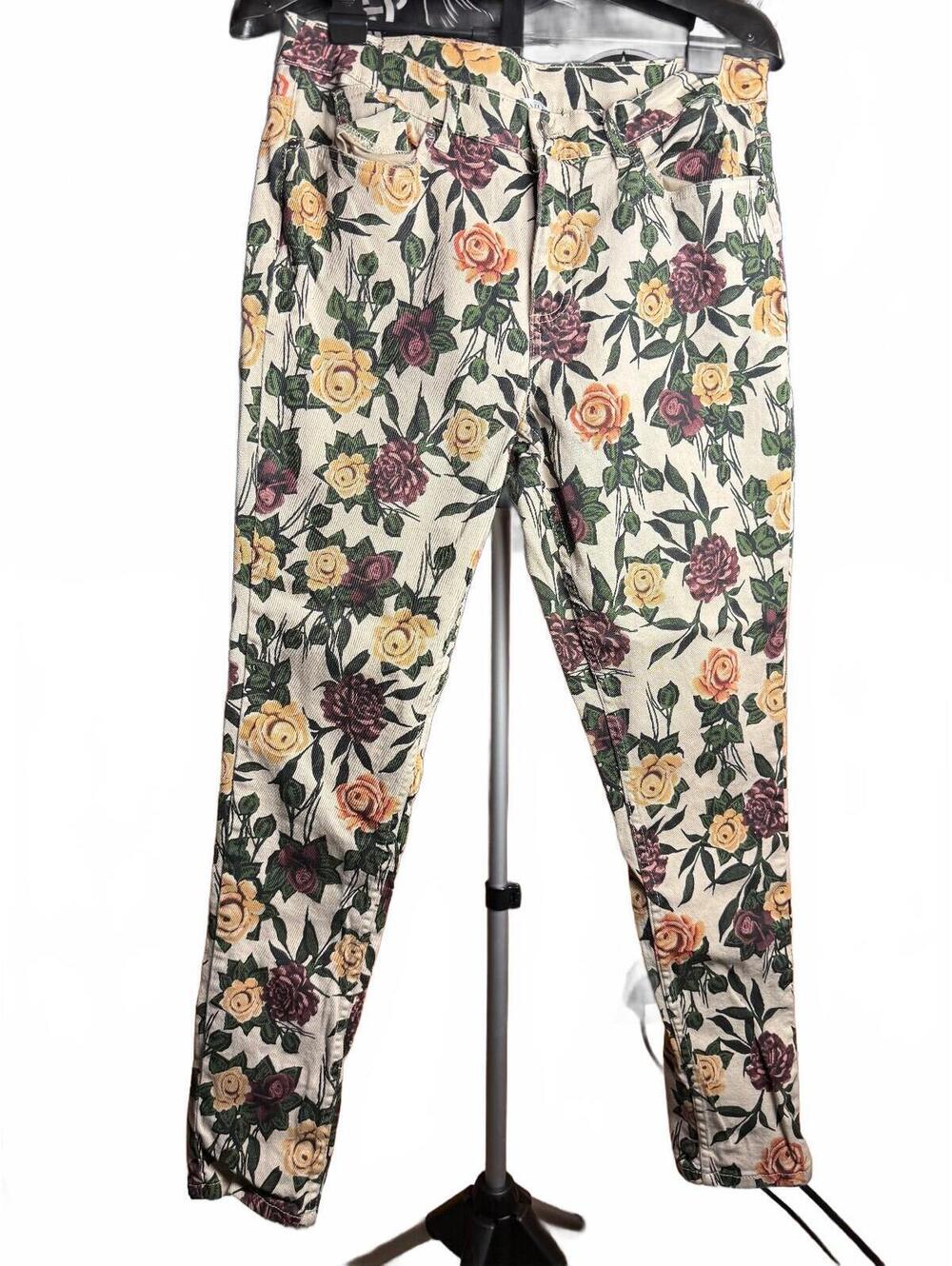 Vintage Venus Floral Slim Pants jeans womens sz 14 plus size roses all over